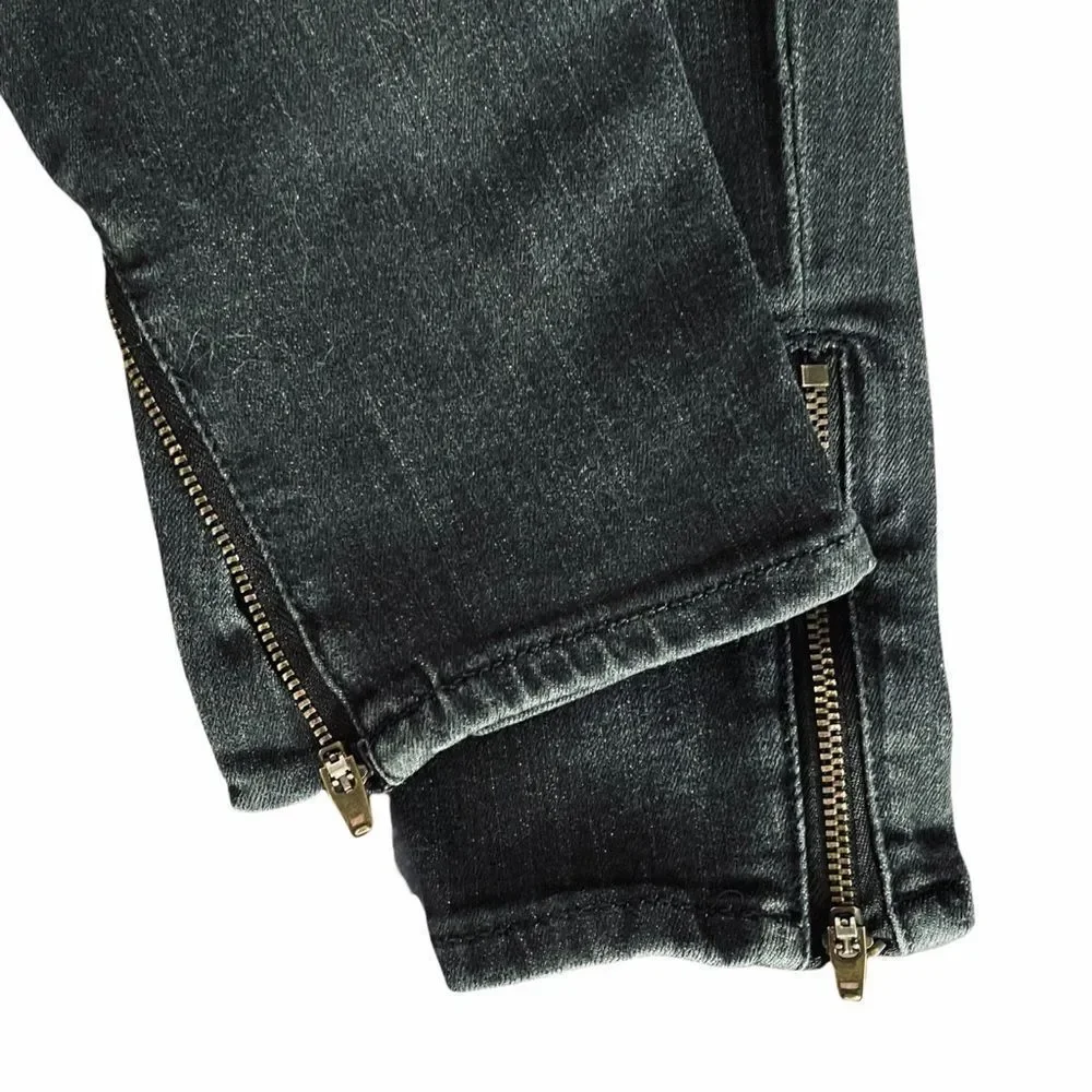 Arizona Black Distressed Skinny Jeans Zipper Hems‎